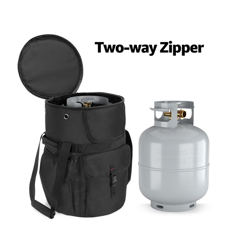 SAMDEW Outdoor 20 lb Propane Tank Bag, Portable Propane Gas Tank Cover, with Tabletop Feature, 2 Pockets and Carrying Handles, for Home & Outdoor Use, Black, Bag Only - Image 3