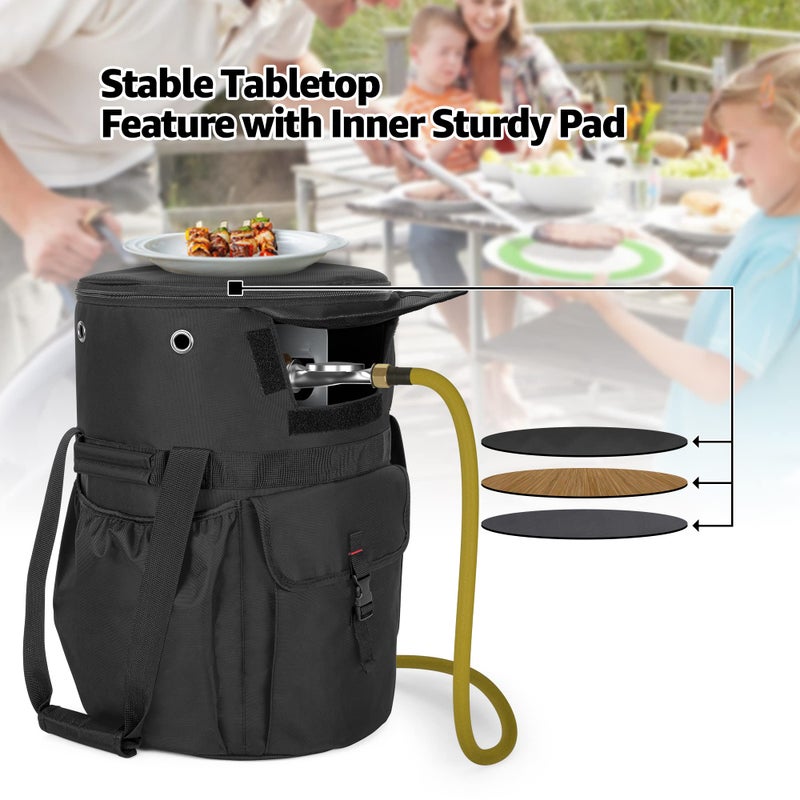 SAMDEW Outdoor 20 lb Propane Tank Bag, Portable Propane Gas Tank Cover, with Tabletop Feature, 2 Pockets and Carrying Handles, for Home & Outdoor Use, Black, Bag Only - Image 2