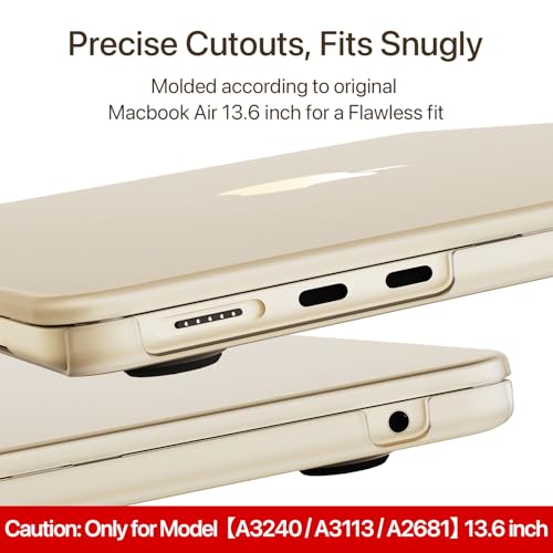soonjet غطاء متوافق مع ماك بوك إير 13.6 بوصة موديل M4 M3 M2 2025 2024-2022 A3240 A3113 A2681، غطاء صلب واقي متين لماك بوك إير M2 13 بوصة - شفاف ستارلايت - Image 4