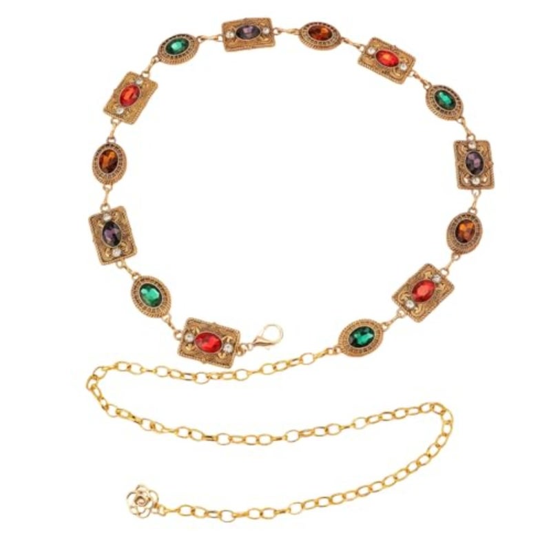 Vintage Concho Belt for Women, Western Boho Metal Chain Waist Belt - Image 1
