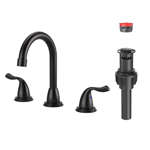 Arcora Matte Black Bathroom Faucet 3 Hole: ARCORA 8 Inch Widespread Bathroom Faucet, 2 Handles 360 Swivel Bathroom Sink Tap with Pon Up Drain and cUPC Supply Lines - Image 1