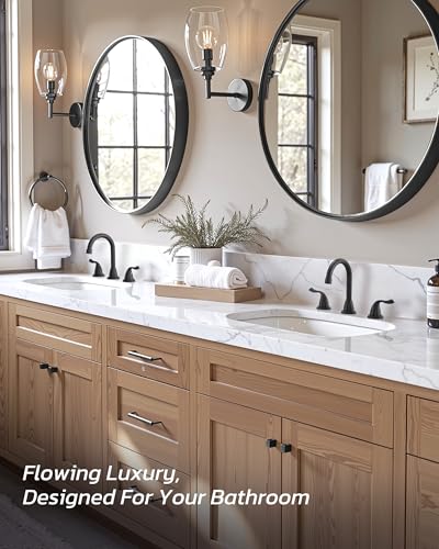 Arcora Matte Black Bathroom Faucet 3 Hole: ARCORA 8 Inch Widespread Bathroom Faucet, 2 Handles 360 Swivel Bathroom Sink Tap with Pon Up Drain and cUPC Supply Lines - Image 2