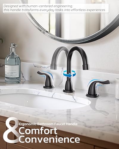 Arcora Matte Black Bathroom Faucet 3 Hole: ARCORA 8 Inch Widespread Bathroom Faucet, 2 Handles 360 Swivel Bathroom Sink Tap with Pon Up Drain and cUPC Supply Lines - Image 3