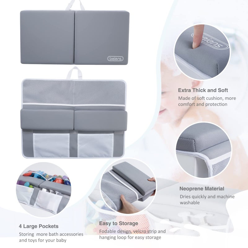 beiens Bath Kneeler and Elbow Rest Pad Set - 1.5'' Comfortable Baby Bath Kneeler Pads, Thick Quick Dry Kneeling Pad Support for Knee& Arm, Large Bathtub Mat with Toy Organizer for Happy Baby Bath Time - Image 2
