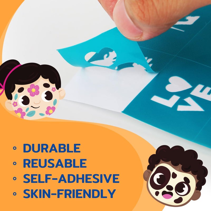 Bowitzki Face Painting Stencils For Kids,120 Designs,Reusable Face Paint Stencils Stickers,Easy To Use Glitter Temporary Tattoo Stencils For Party Festival Birthday Christmas Halloween - Image 3