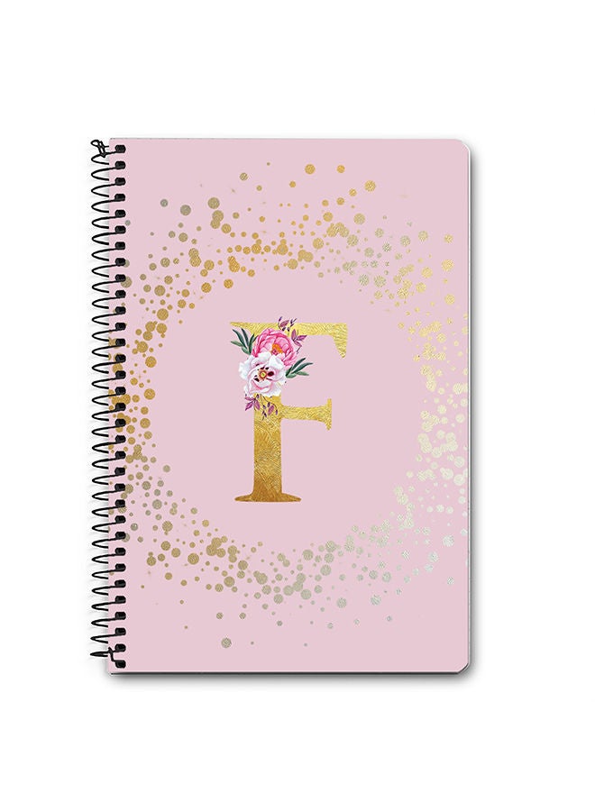 Stylizedd Designer A5 Spiral Notebook Memo Notepad Journal - Custom Monogram Initial Letter Floral Pattern Alphabet - F - Pink  - Image 1