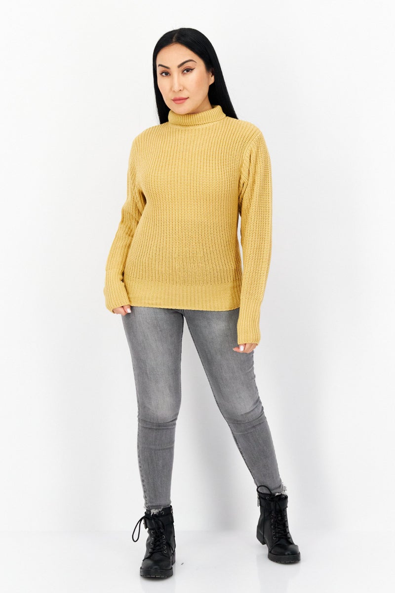 BRAVE SOUL Women Mock Neck Long Sleeve Knitted Sweaters, Brown - Image 3