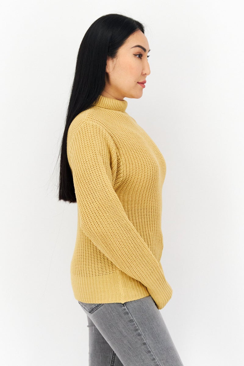 BRAVE SOUL Women Mock Neck Long Sleeve Knitted Sweaters, Brown - Image 2