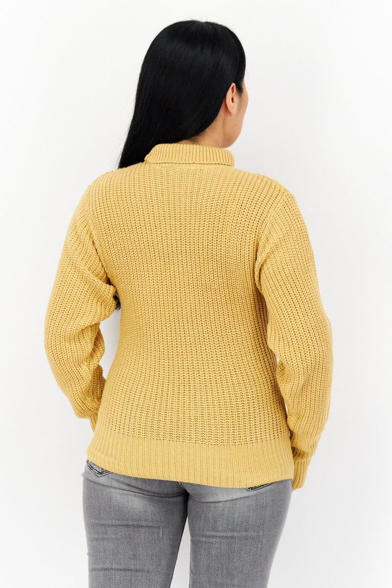 BRAVE SOUL Women Mock Neck Long Sleeve Knitted Sweaters, Brown - Image 4