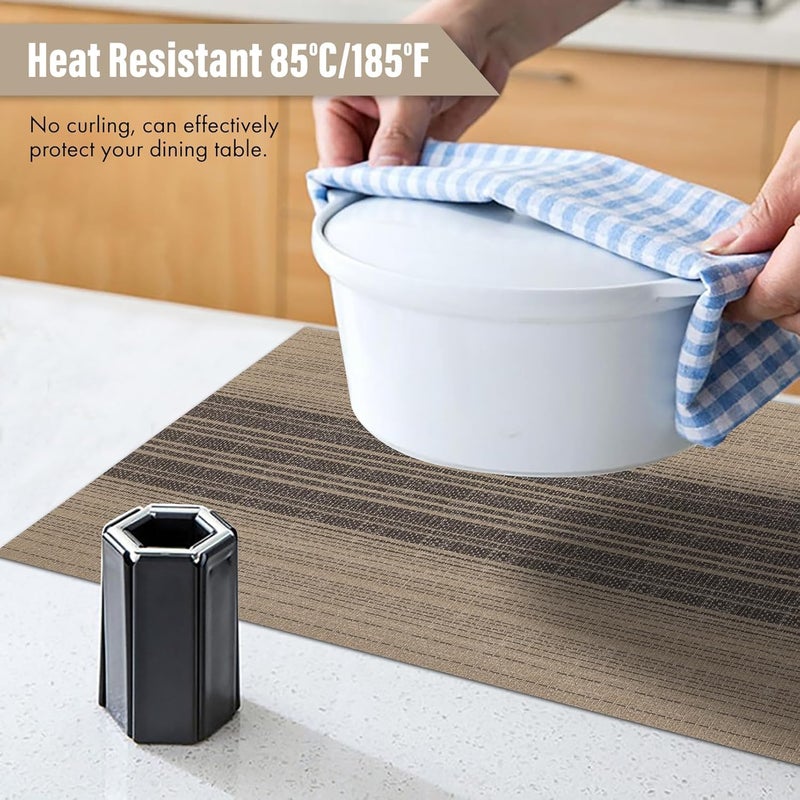 Cilveec Dining Table Mats 6 Pieces, Washable/Heat and Stain Resistant, Indoor/Outdoor Placemats, PVC Table Placemats, Beige & Black/ 6 PCS - Image 3