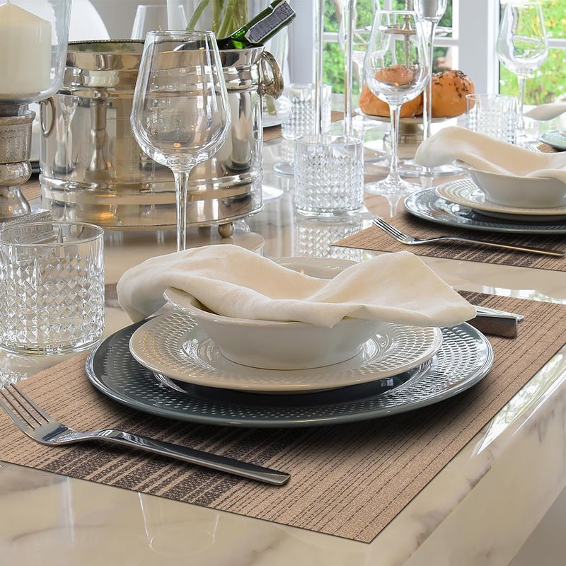Cilveec Dining Table Mats 6 Pieces, Washable/Heat and Stain Resistant, Indoor/Outdoor Placemats, PVC Table Placemats, Beige & Black/ 6 PCS - Image 5