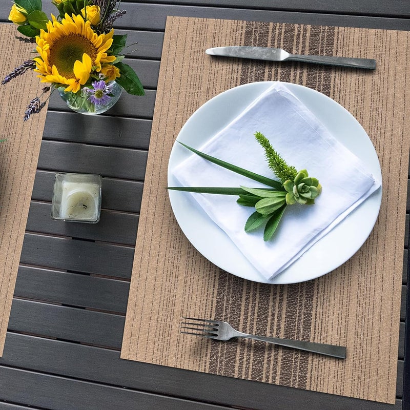 Cilveec Dining Table Mats 6 Pieces, Washable/Heat and Stain Resistant, Indoor/Outdoor Placemats, PVC Table Placemats, Beige & Black/ 6 PCS - Image 2