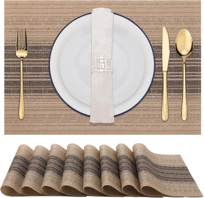 Cilveec Dining Table Mats 6 Pieces, Washable/Heat and Stain Resistant, Indoor/Outdoor Placemats, PVC Table Placemats, Beige & Black/ 6 PCS - Image 1
