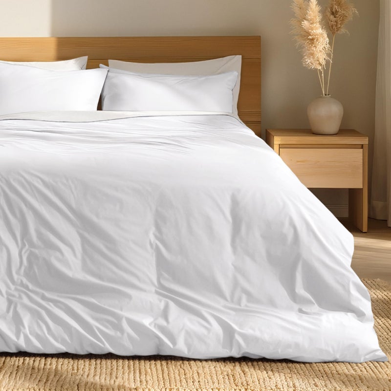 Bare Home 100% Organic Cotton Queen Duvet Cover Set - Crisp Percale Weave - Lightweight & Breathable - Cooling Duvet Cover Set (Queen, White) - Image 1