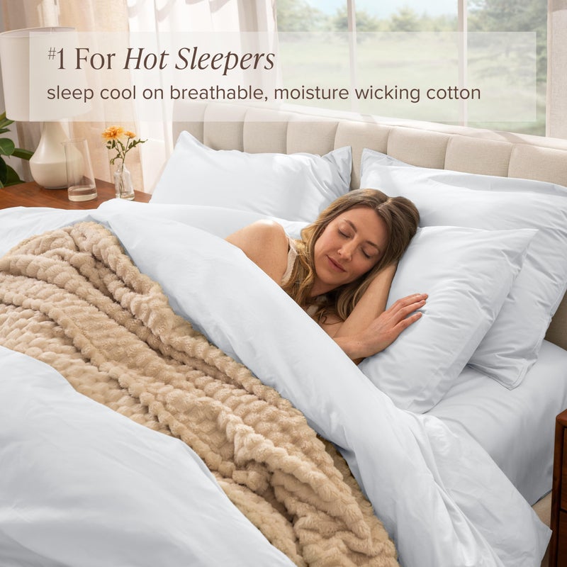 Bare Home 100% Organic Cotton Queen Duvet Cover Set - Crisp Percale Weave - Lightweight & Breathable - Cooling Duvet Cover Set (Queen, White) - Image 3