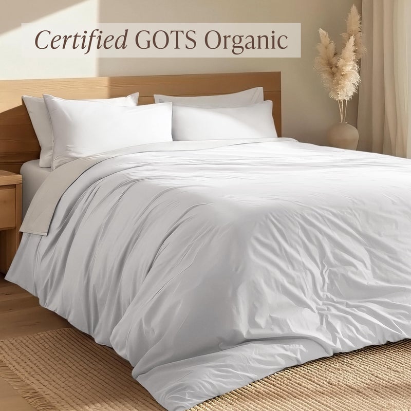Bare Home 100% Organic Cotton Queen Duvet Cover Set - Crisp Percale Weave - Lightweight & Breathable - Cooling Duvet Cover Set (Queen, White) - Image 2