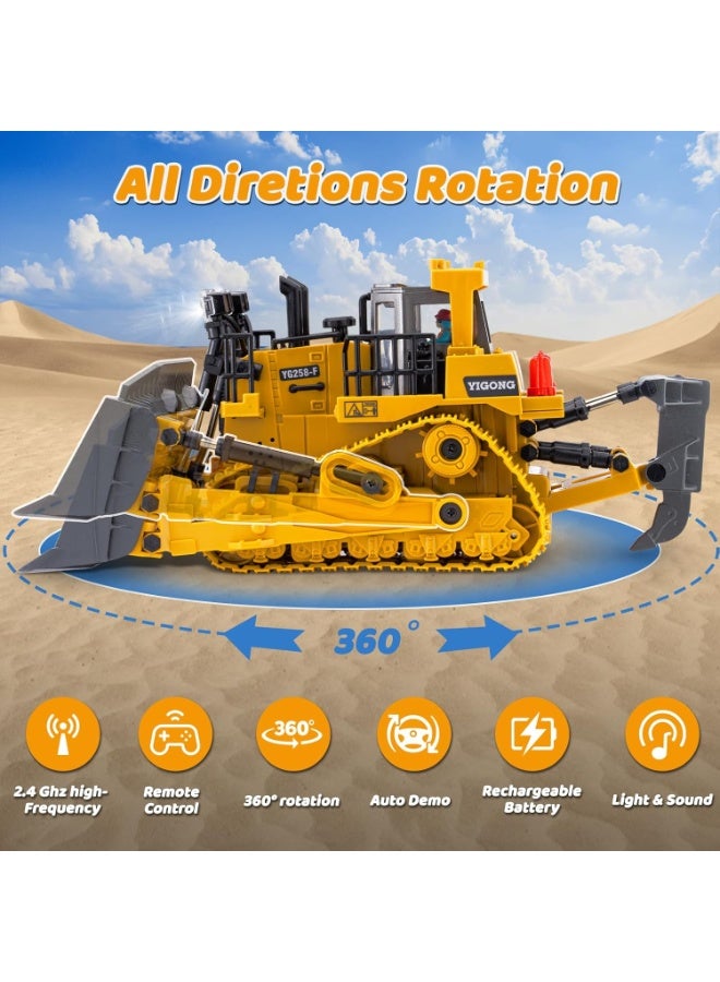 TIGER RC Bulldozer Toy with Remote Control, Metal Construction Vehicle Truck for Kids Age 7–12, Electric Tractor Loader with Lights & Sound, Rechargeable Birthday Gift - Image 2