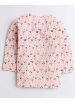 Polka Tots Polka Tots Full Sleeves Night Wear Fauna Kurta Pyjama - Peach  - Image 3