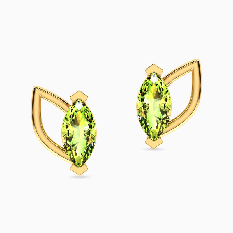 Miss L' by L'azurde Marquise Green Stones Stud Earrings in 14K Gold - Image 1