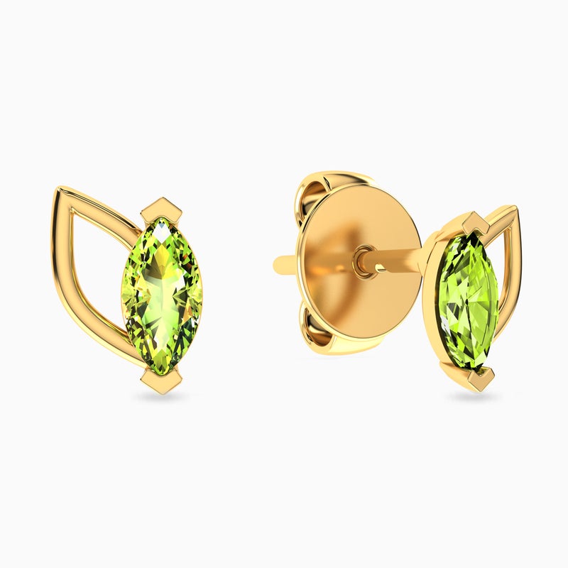 Miss L' by L'azurde Marquise Green Stones Stud Earrings in 14K Gold - Image 3