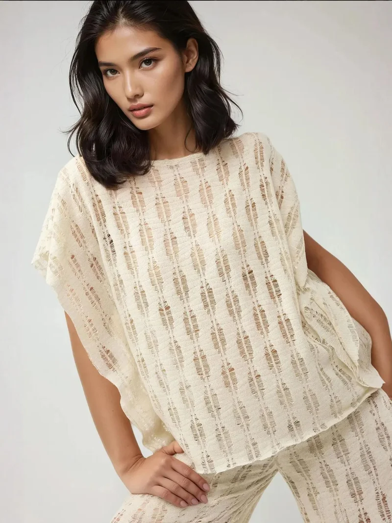 HICCUP Boat Neck Destroyed Knit Top Pika Collection