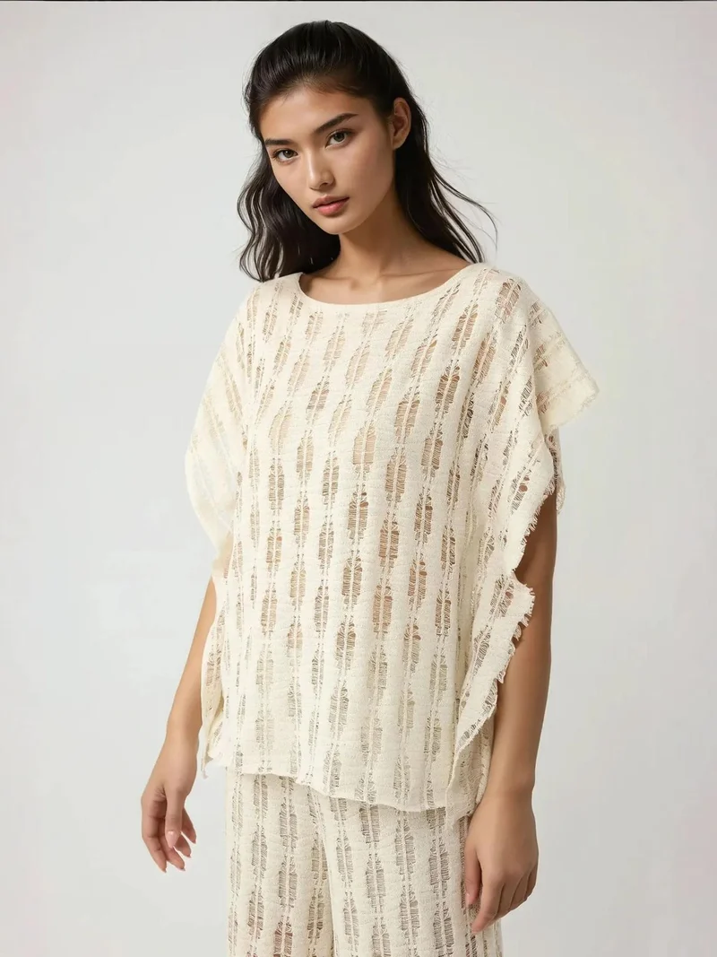 HICCUP Boat Neck Destroyed Knit Top Pika Collection