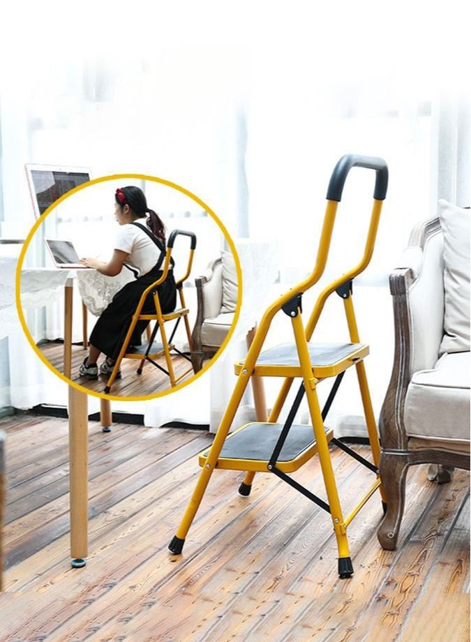 SUNRISE Ladders Step Foldable Ladder Folding 2 Steps Stool with Wide Anti-Slip Pedal Home  Steps Sturdy Steel Ladder Handy Handle Portable Steel Step Stool - Image 2
