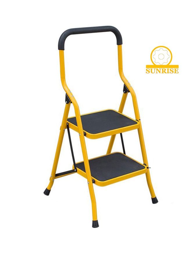 SUNRISE Ladders Step Foldable Ladder Folding 2 Steps Stool with Wide Anti-Slip Pedal Home  Steps Sturdy Steel Ladder Handy Handle Portable Steel Step Stool - Image 1
