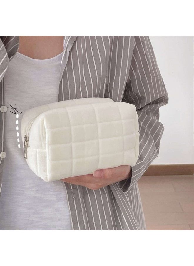 Lydztion - Plush Makeup Bag Cosmetic Bag for Women,Zipper Large Solid Color Travel Toiletry Bag Travel Make Up Toiletry Bag Washing Pouch,White - Image 1