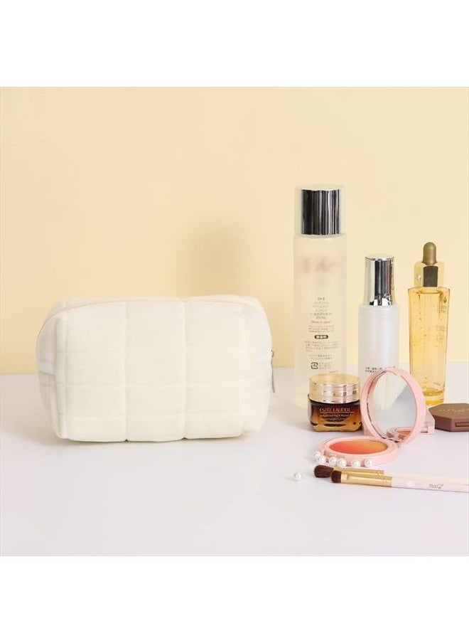 Lydztion - Plush Makeup Bag Cosmetic Bag for Women,Zipper Large Solid Color Travel Toiletry Bag Travel Make Up Toiletry Bag Washing Pouch,White - Image 1