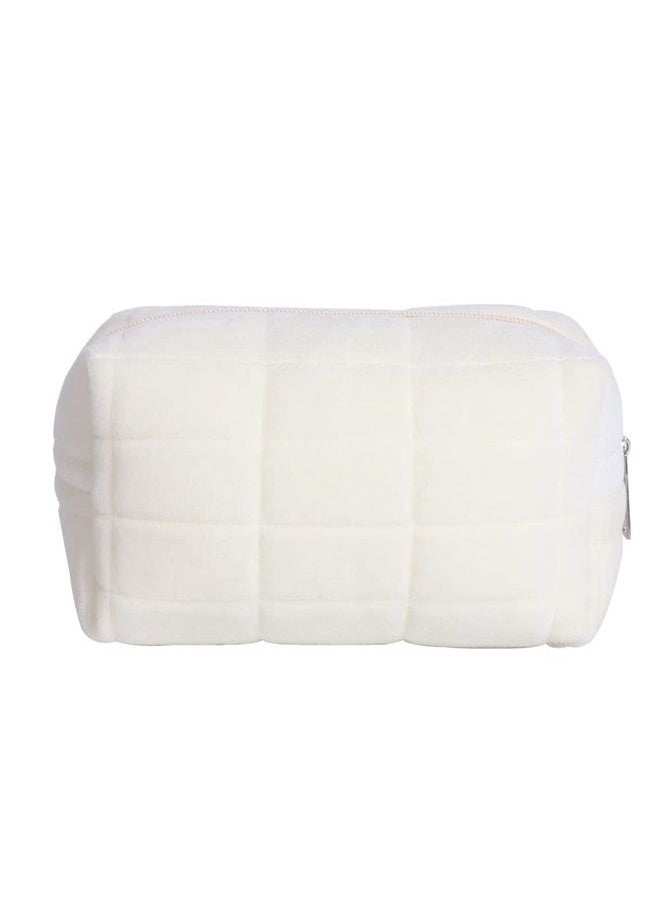 Lydztion - Plush Makeup Bag Cosmetic Bag for Women,Zipper Large Solid Color Travel Toiletry Bag Travel Make Up Toiletry Bag Washing Pouch,White - Image 1