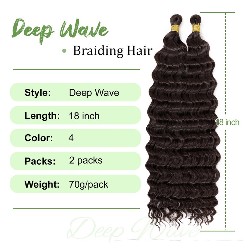 Eerya Long Curly Braiding Hair 18 Inch 2 Packs Dark Brown Ocean Wave Crochet Hair for Black Women Deep Wave Braiding Hair for Boho Braids (18 inch, #4) - Image 2