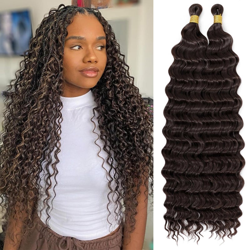 Eerya Long Curly Braiding Hair 18 Inch 2 Packs Dark Brown Ocean Wave Crochet Hair for Black Women Deep Wave Braiding Hair for Boho Braids (18 inch, #4) - Image 1