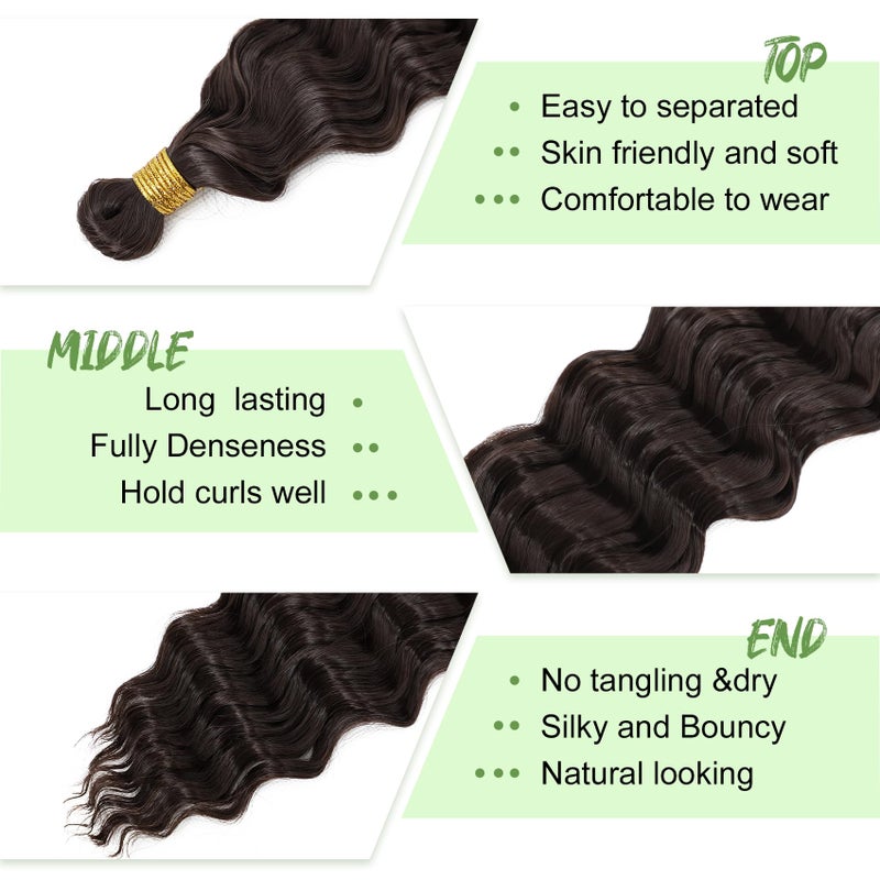 Eerya Long Curly Braiding Hair 18 Inch 2 Packs Dark Brown Ocean Wave Crochet Hair for Black Women Deep Wave Braiding Hair for Boho Braids (18 inch, #4) - Image 4