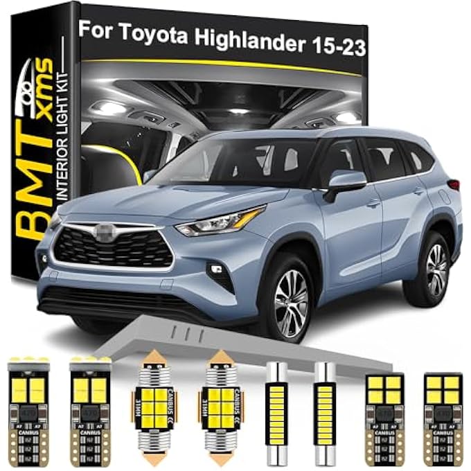 BMT xms مجموعة إضاءة داخلية LED بديلة لسيارة تويوتا هايلاندر 2015-2023، مصابيح 6000 كلفن بيضاء باردة - Image 1