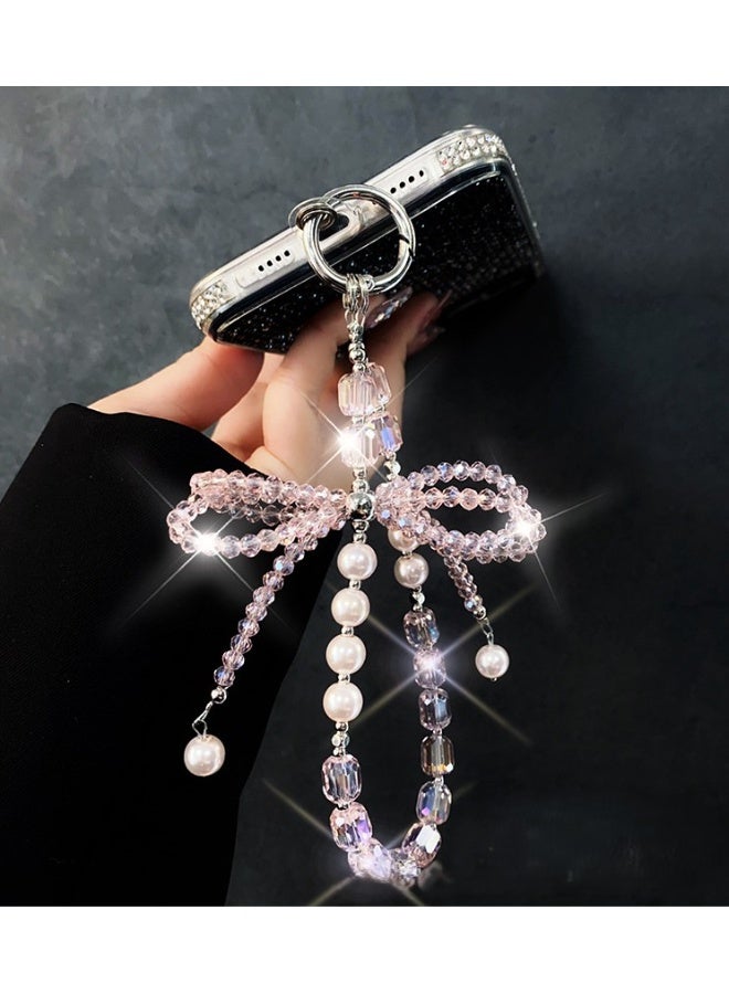 كيفية سلسلة هواتف محمولة عالية الجودة سلسلة مفاتيح على شكل فيونكة كريستال ثلاثية الأبعاد سلسلة مفاتيح على شكل فيونكة من اللؤلؤ على شكل معصم - Image 3
