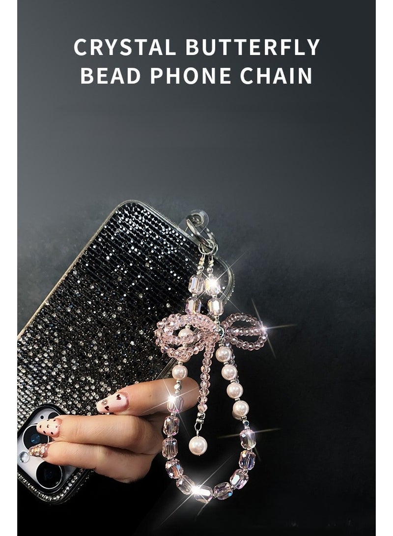 كيفية سلسلة هواتف محمولة عالية الجودة سلسلة مفاتيح على شكل فيونكة كريستال ثلاثية الأبعاد سلسلة مفاتيح على شكل فيونكة من اللؤلؤ على شكل معصم - Image 2