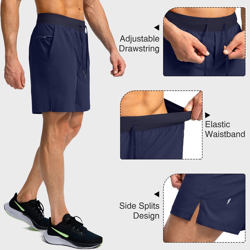 Soothfeel Men's Running Shorts with Zipper Pockets 7 Inch Lightweight Quick Dry Gym Athletic Workout Shorts for Men (Navy, L) - Image 5