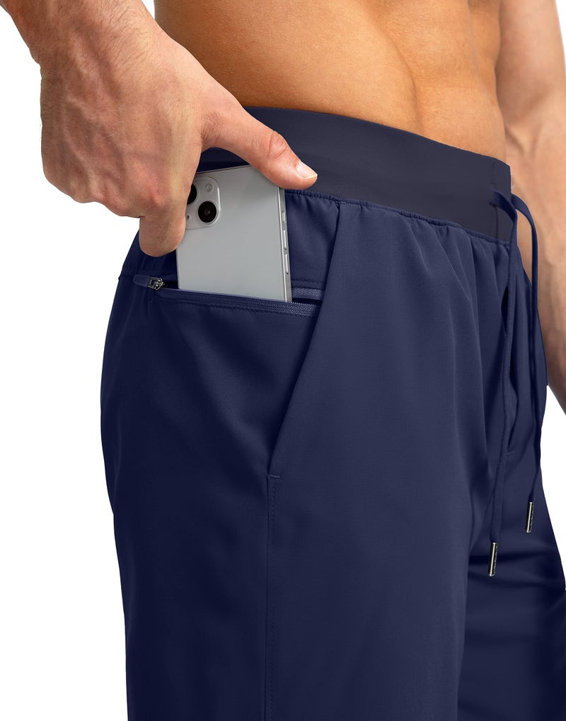 Soothfeel Men's Running Shorts with Zipper Pockets 7 Inch Lightweight Quick Dry Gym Athletic Workout Shorts for Men (Navy, L) - Image 3