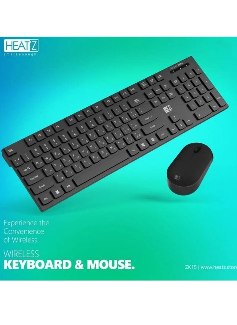 HEATZ Wireless Keyboard and Mouse Anti-Fade & Spill-Resistant Keys, 1600 DPI Mouse - ZK15 Black  - Image 4