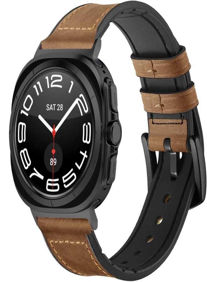OTOPO for Samsung Galaxy Watch 8/7 Ultra 47mm Bands 2025/2024 Men Women, No Gaps Soft Genuine Leather with Silicone Sweatproof Wrist Strap with Stainless Steel Buckle for Galaxy Watch Ultra Smartwatch - Image 1