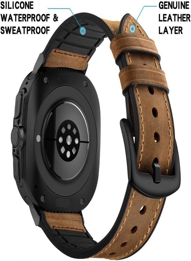 OTOPO for Samsung Galaxy Watch 8/7 Ultra 47mm Bands 2025/2024 Men Women, No Gaps Soft Genuine Leather with Silicone Sweatproof Wrist Strap with Stainless Steel Buckle for Galaxy Watch Ultra Smartwatch - Image 2