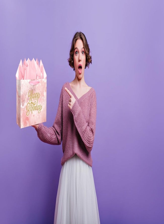 XiaosRen 12.6" Large Pink Happy Birthday Gift Bag with Card and Tissue Papers for Girls Women Kids Party Favor. - Image 5