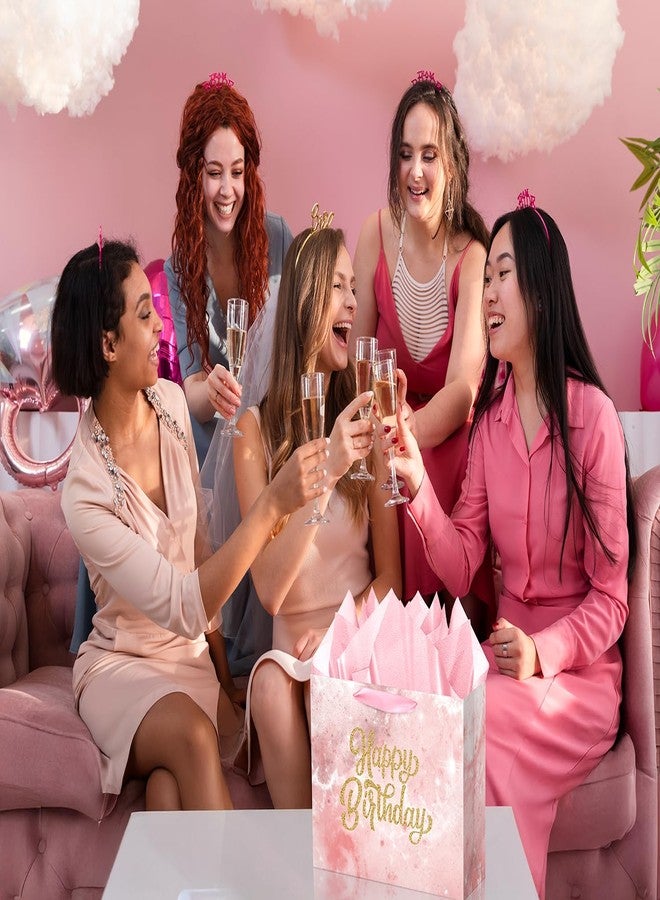 XiaosRen 12.6" Large Pink Happy Birthday Gift Bag with Card and Tissue Papers for Girls Women Kids Party Favor. - Image 4