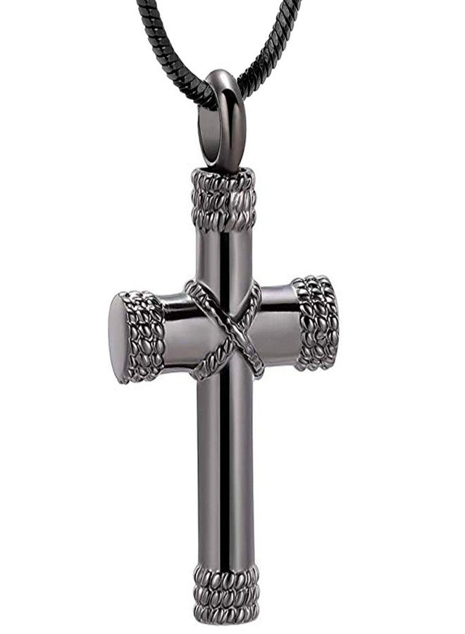 Minicremation Rope Winding Cross Cremation Ashes Urn Pendant Necklace Memorial Keepsake Jewelry Lord’s Prayer Cross Ashes Necklaces (Black) - Image 1