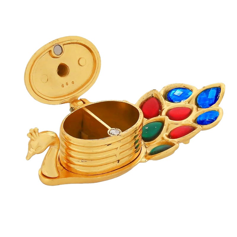 Kitlyn Beautiful Peacock Design Golden Finish Kumkum Roli Box for Pooja Decorative Items for Home and Temple Pack of 1