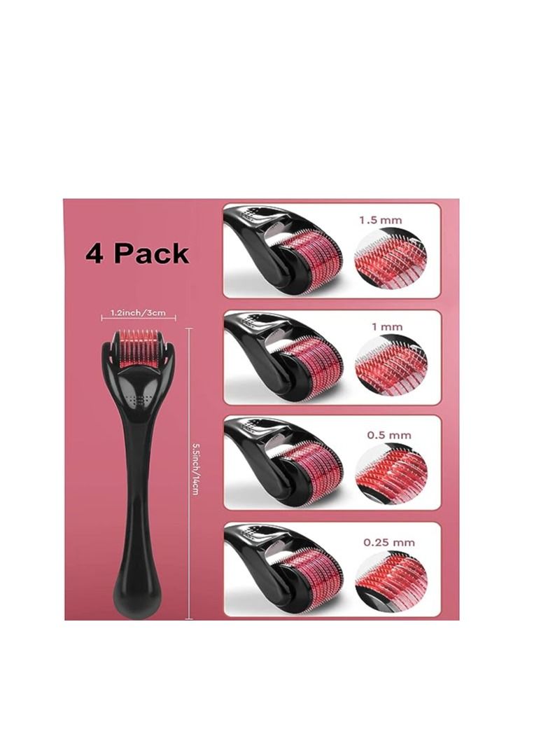 Derma Roller مجموعة ديرما رولر، 4 عبوات - (0.5 مم/0.75 مم/1 مم/1.5 مم) 540 إبرة دقيقة من التيتانيوم | العناية بالبشرة والوجه | أدوات تدليك احترافية - Image 3