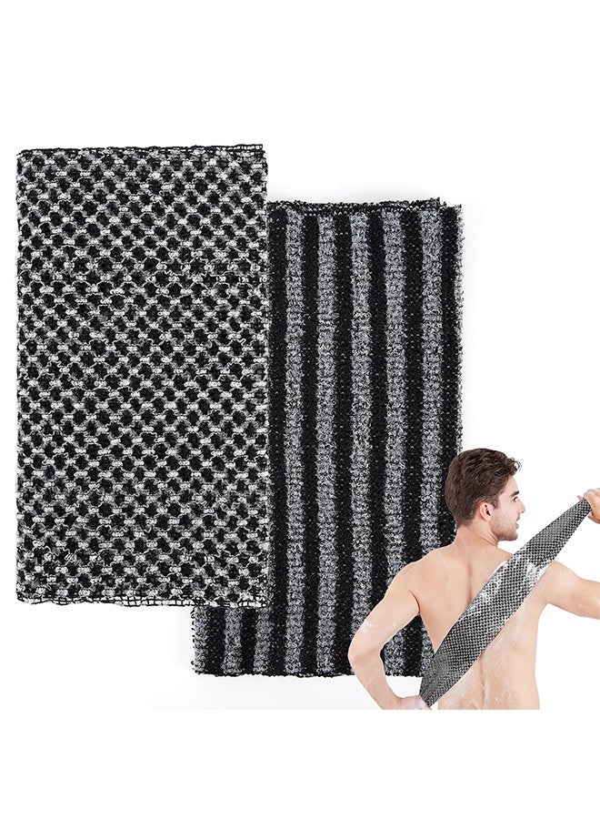 2 Pcs Japanese Exfoliating Shower Towel, Extra Long Deep Exfoliating Washcloth Body Scrub Loofah Back Scrubber for Men Women-Black - Image 1