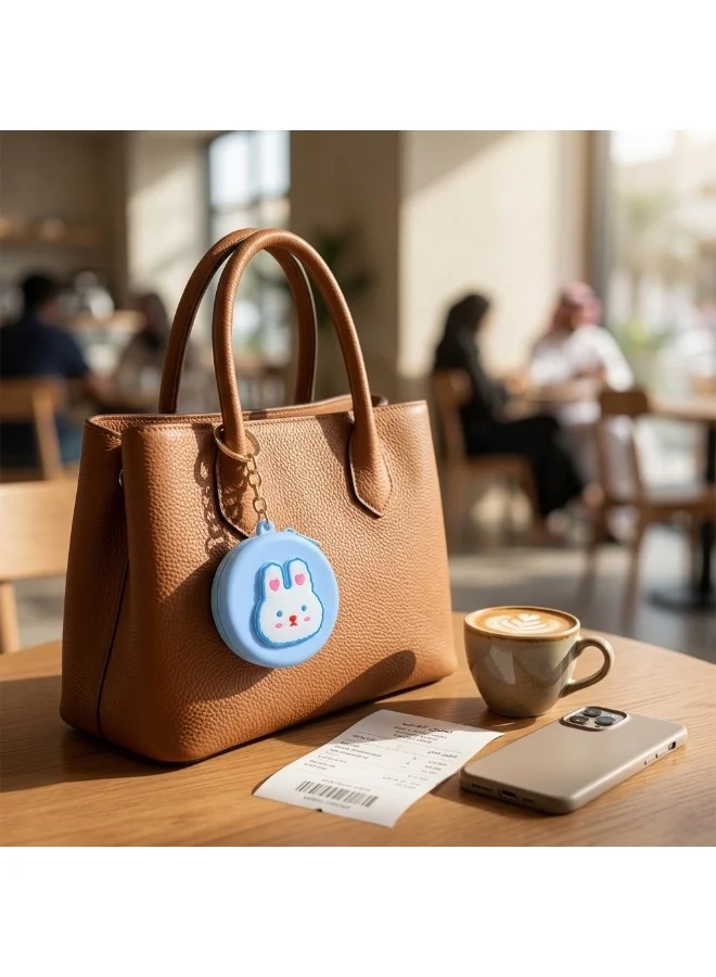 Mobcos Blue Rabbit MOBCOS Mini Pouch Keychain – Cute Round Zipper Coin Purse & Multipurpose Mini Storage Bag with Keyring for Coins, Cash, Keys and Small Essentials | Blue Rabbit  | Best Price UAE