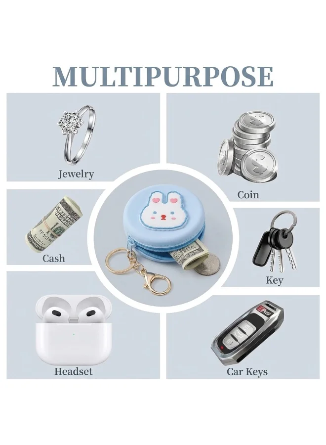 Mobcos Blue Rabbit MOBCOS Mini Pouch Keychain – Cute Round Zipper Coin Purse & Multipurpose Mini Storage Bag with Keyring for Coins, Cash, Keys and Small Essentials | Blue Rabbit  | Best Price UAE